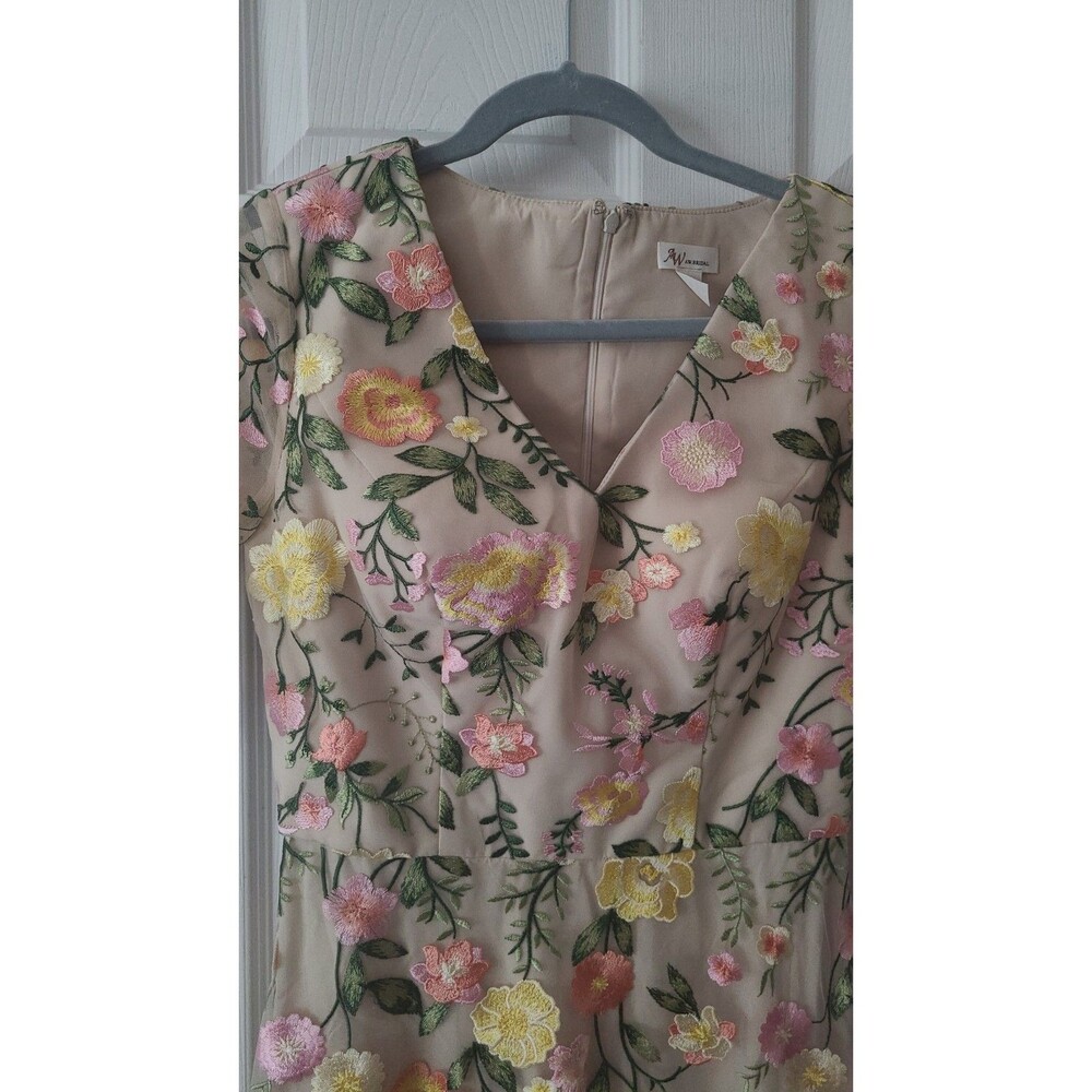 New Bridal Carole Formal Prom Dress Size 4 Beige Floral Embroidered Tulle Maxi - Picture 6 of 15